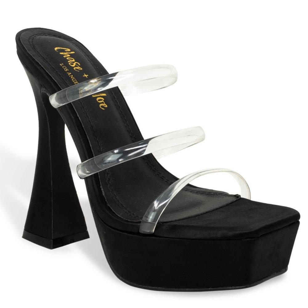 Women’s Chunky Block Platform Heeled Sandals with Clear Straps - Picture 2 of 4